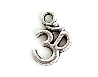 Om Charm. Add-On Charm for Bracelet Charm or Necklace Charm. Silver Plated Charm. 16mm x 10mm