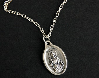 Saint Lucy Necklace. Catholic Saint Necklace. St Lucy Medal Necklace. Patron Saint Charm Necklace. Christian Jewelry. Religious Necklace.