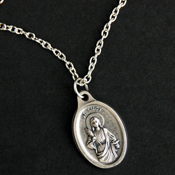 Saint Lucy Necklace. Catholic Saint Necklace. St Lucy Medal Necklace. Patron Saint Charm Necklace. Christian Jewelry. Religious Necklace.