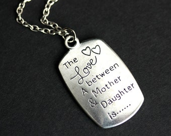 Mother Necklace. Daughter Necklace. Mother and Daughter Charm Necklace. Love Necklace. Silver Necklace. Mom Necklace. Handmade Necklace.