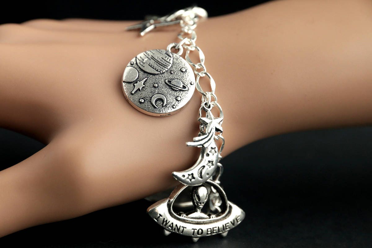 Alien Bracelet. Alien Charm Bracelet. UFO Bracelet. Silver Charm ...