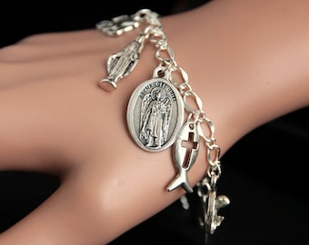 Archangel Uriel Bracelet. Catholic Bracelet. Charm Bracelet. Christian Jewelry. Religious Bracelet. Handmade Jewelry.