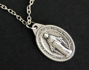 Miraculous Medal Necklace. Christian Necklace. Miraculous Medal Necklace. Catholic Charm Necklace. Christian Jewelry. Religious Necklace.