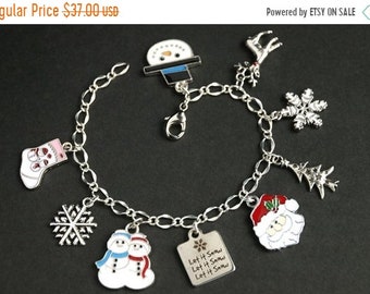 SUMMER SALE Snowman Bracelet. Christmas Santa Charm Bracelet. Holiday Bracelet. Silver Bracelet. Christmas Bracelet. Holiday Jewelry. Xmas J