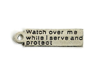 Serve and Protect Charm. Watch Over Me Charm. Add On Charm for Bracelet Charm or Necklace Charm. Silver Plated Charm. 8mm x 30mm