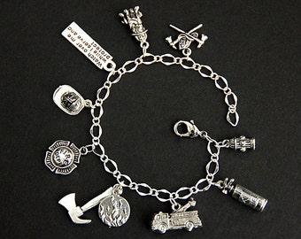 Fire Fighter Bracelet. First Responder Charm Bracelet. Firefighter Bracelet. Fireman Bracelet. Handmade Jewelry.