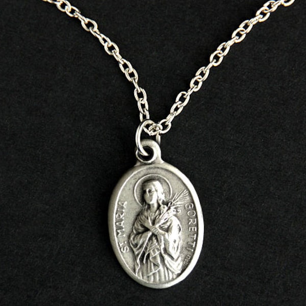 Saint Maria Goretti Necklace. Catholic Necklace. St Maria Goretti Medal Necklace. Patron Saint Necklace. Catholic Jewelry.