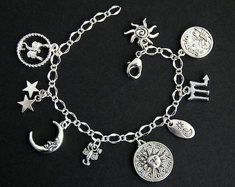 Scorpio Bracelet.  Scorpio Charm Bracelet. Zodiac Bracelet. Sun Sign Bracelet. Horoscope Bracelet with Silver Charms. Handmade Jewelry.