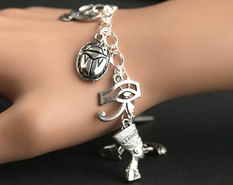 Egypte armband. Egyptische artefacten bedelarmband. Egyptische armband. Reisarmband. Archeologie armband. Handgemaakte sieraden