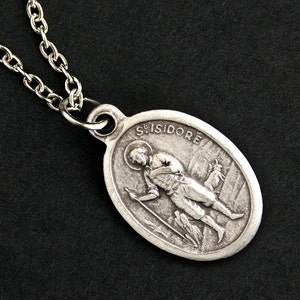 Saint Isidore Necklace. Catholic Saint Necklace. St Isidore Medal Necklace. Patron Saint Necklace. Catholic Jewelry. Religious Jewelry.