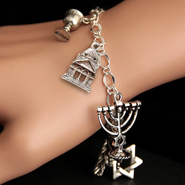 Jewish Bracelet. Jewish Charm Bracelet. Silver Bracelet. Judaic Bracelet. Jewish Jewelry. Judaic Jewelry. Handmade Jewelry.