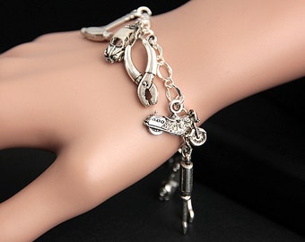 Autoreparatiearmband. Automonteur bedelarmband. Vet aap armband. Gereedschap armband. Zilveren armband handgemaakte armband