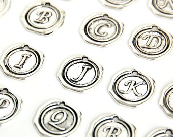 Initial Charm. Wax Stamp Letter Charm. Alphabet Charm. Add-On Charm for Charm Bracelet or Charm Necklace. Silver Plated Personalized Charm.