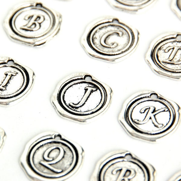 Initial Charm. Wax Stamp Letter Charm. Alphabet Charm. Add-On Charm for Charm Bracelet or Charm Necklace. Silver Plated Personalized Charm.