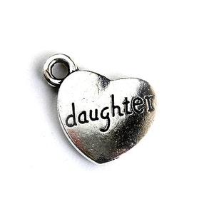 Daughter Charm. Heart Charm. Add-On Charm for Charm Bracelets. Silver Plated Charm.