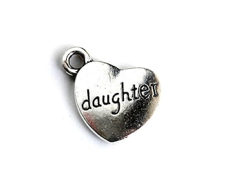 Daughter Charm. Heart Charm. Add-On Charm for Charm Bracelets. Silver Plated Charm.