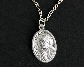 Saint Teresa Necklace. Catholic Necklace. St Teresa of Calcutta Medal Necklace. Patron Saint Necklace. Religious Necklace.