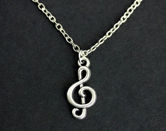 Treble Clef Necklace. Musical Note Charm Necklace. Music Necklace. Silver Necklace. Music Lover Necklace. Music Jewelry. Handmade Necklace.