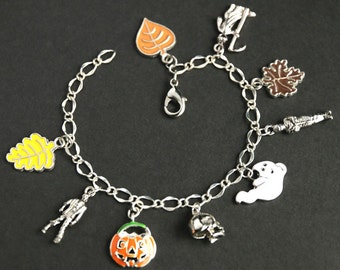 Fall Bracelet. Halloween Bracelet v6. Autumn Jewelry. Halloween Charm Bracelet. Silver Bracelet Autumn Bracelet. Fall Jewelry