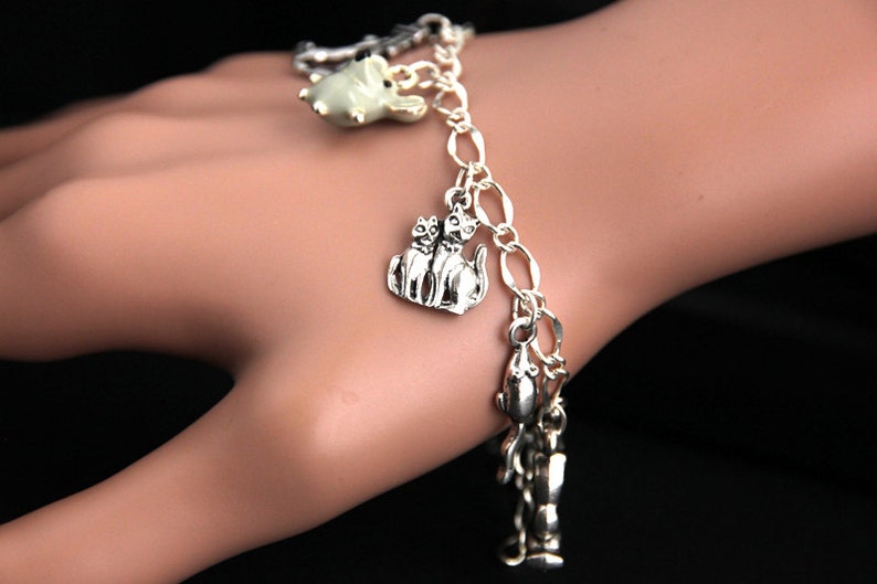 Cat and Mouse Bracelet. Cats Play Charm Bracelet. Mice and Cat Etsy