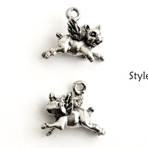Flying Pig Charm. When Pigs Fly Charm. Add-On Charm for Bracelet Charm or Necklace Charm. Silver Plated Charm. image 2