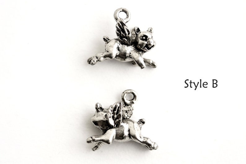 Flying Pig Charm. When Pigs Fly Charm. Add-On Charm for Bracelet Charm or Necklace Charm. Silver Plated Charm. image 2