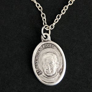 Maximilian Kolbe Necklace. St Maximilian Medal Necklace. Patron Saint Kolbe of Addiction, Families, Journalists, Prisoners, and Pro-Life. image 1