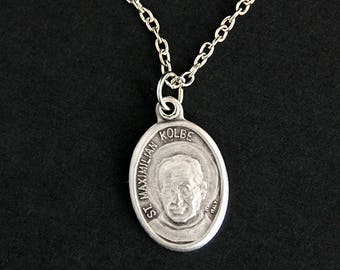 Maximilian Kolbe Necklace. St Maximilian Medal Necklace. Patron Saint Kolbe of Addiction, Families, Journalists, Prisoners, and Pro-Life.