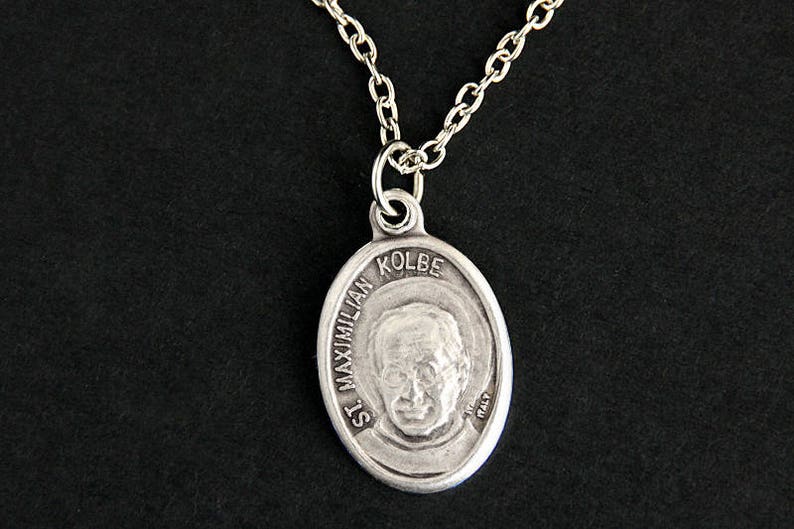 Maximilian Kolbe Necklace. St Maximilian Medal Necklace. Patron Saint Kolbe of Addiction, Families, Journalists, Prisoners, and Pro-Life. image 1