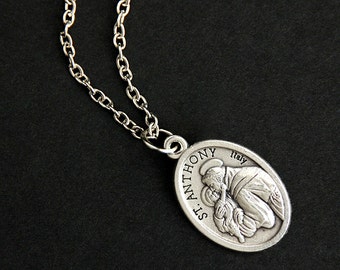 Saint Anthony Necklace. Catholic Necklace. St Anthony Medal Necklace. Patron Saint Necklace. Christian Jewelry. Religious Necklace.