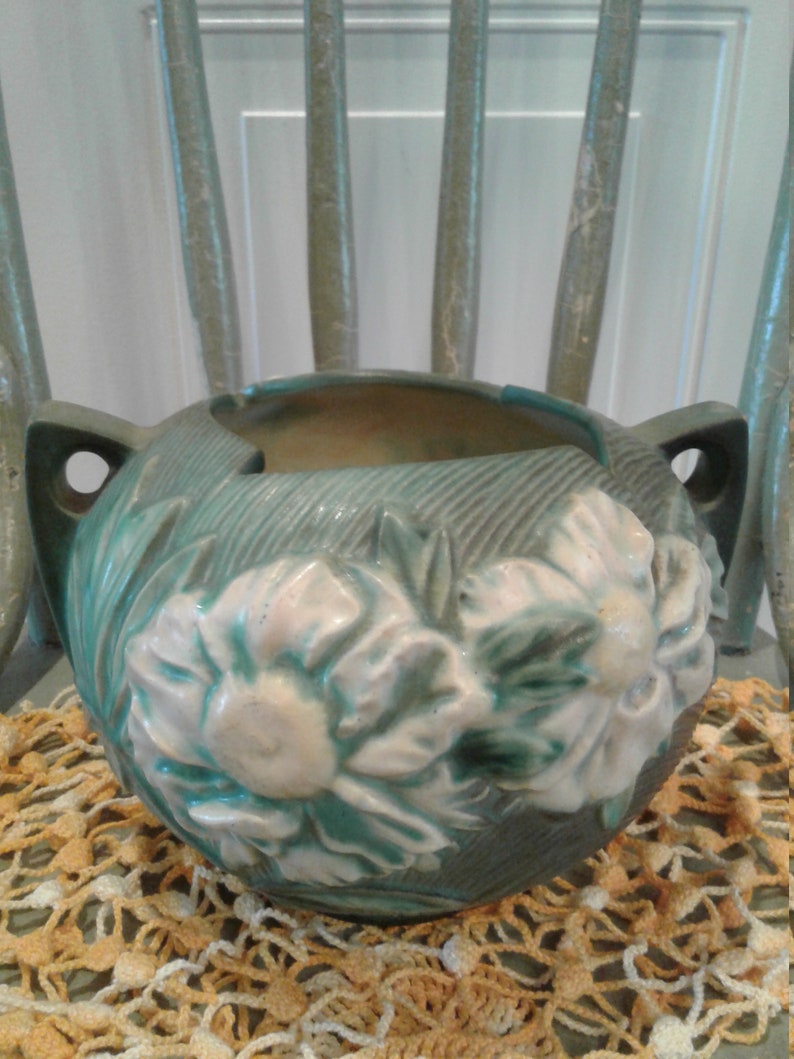 Vintage Roseville Peony Green Rose Bowl427-4