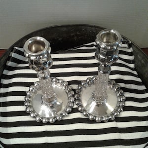 Antique Silver Candleholders by Eureka Silver Co./ Quadruple Plate/ American Brilliant Glass