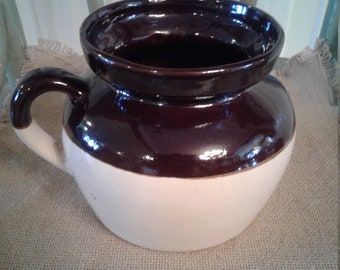 Vintage Brown and Cream Stoneware Pot/ Handle