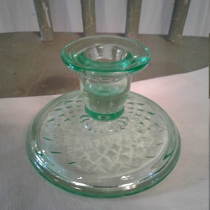 Antique Vaseline Glass Candle Stick/Diamond Quilted Pattern