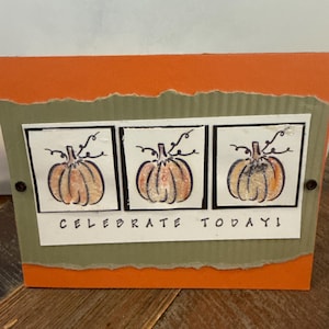 Handmade Fall Celebration Card – Glitter Pumpkins – “Celebrate Today!” – Rustic Autumn Greeting – Blank Inside