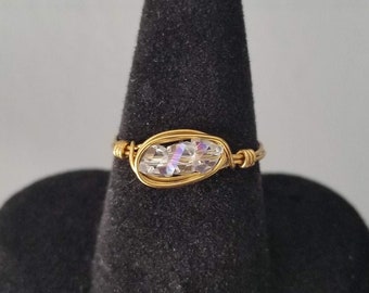 Multi Geometric Crystal Gold Wire Ring, Anti Tarnish Brass Ring