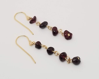 Garnet Gold Filled Dangle Earrings, Gemstone Earrings