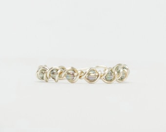Silver Plated Braided Wire Ring, Dainty Beaded Ring
