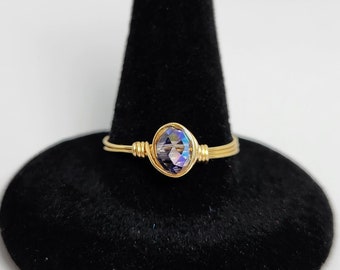 Oval Crystal Gold Wire Ring, Purple Oval, Gray Oval