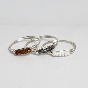 Silver Beaded Wire Rings, Dainty Seed Bead Rings image 1