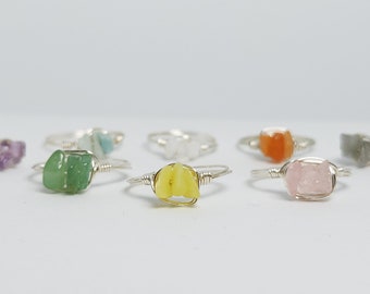 Silver Plated Multi Gemstone Wire Ring