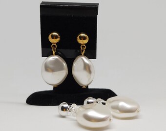 Baroque Pearl Crystal Drop Earrings, Pearl Stud Earrings
