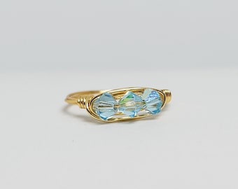 Crystal Gold Wire Ring, Stacking Rings