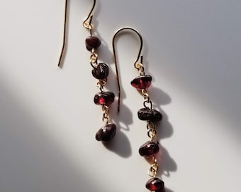 Garnet Gold Dangle Earrings, Gemstone Earrings