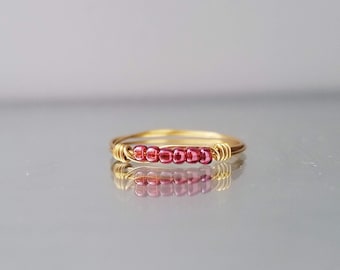 Dainty Seed Bead Gold Wire Ring, Stacking Rings