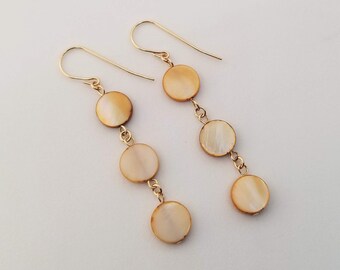 Pearls Gold-Filled Dangle Drop Earrings, Beige Earrings, Purple Earrings