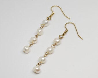 Freshwater Pearl Dangle Earrings, Gold Pated Formal Earrings