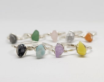 Silver Plated Gemstone Wire Ring