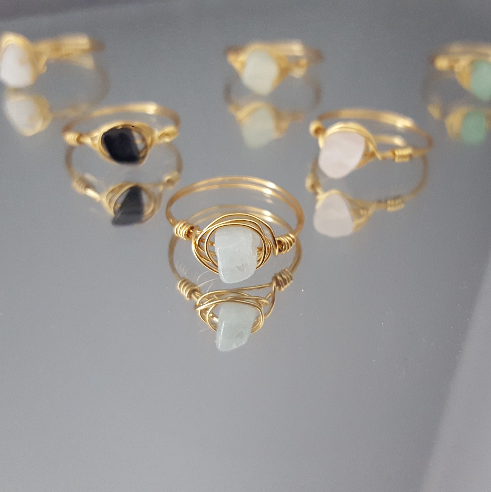 Yellow Gold Wire Gemstone Ring, Gold Filled Wire Gemstone Ring