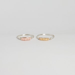 Silver Beaded Wire Rings, Dainty Seed Bead Rings image 6